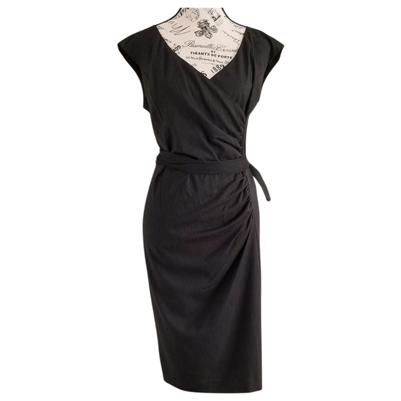 NWT Brenda Beddome black midi faux wrap with ruched front dress - Picture 1 of 5
